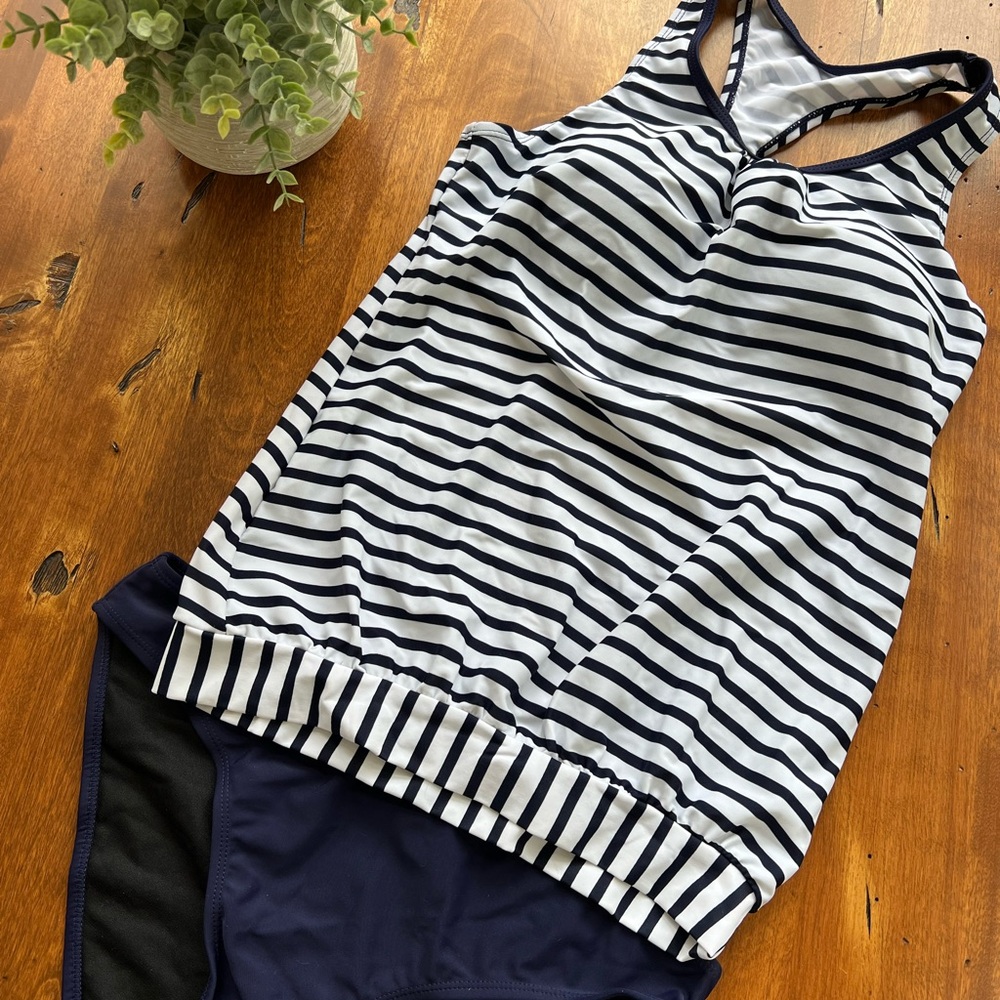 Striped Navy and White Swimsuit